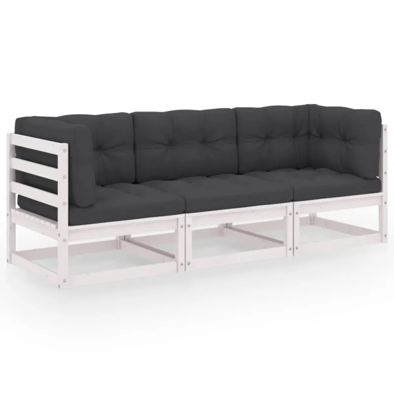 Trivietė sodo sofa su pagalvėlėmis, pušies medienos masyvas