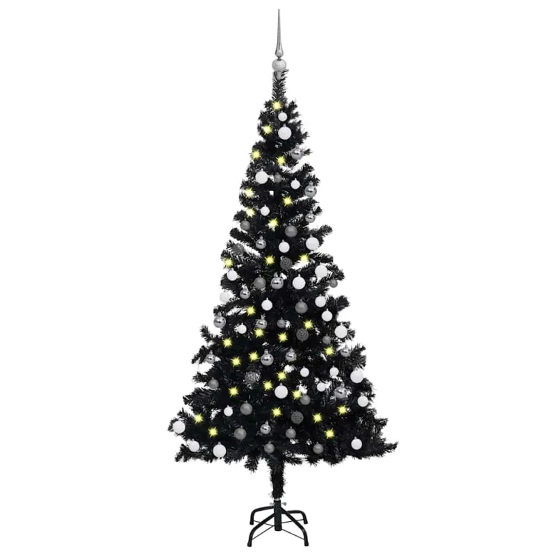Dirbtinė Kalėdų eglutė su žaisliukais, juoda, 150cm, PVC