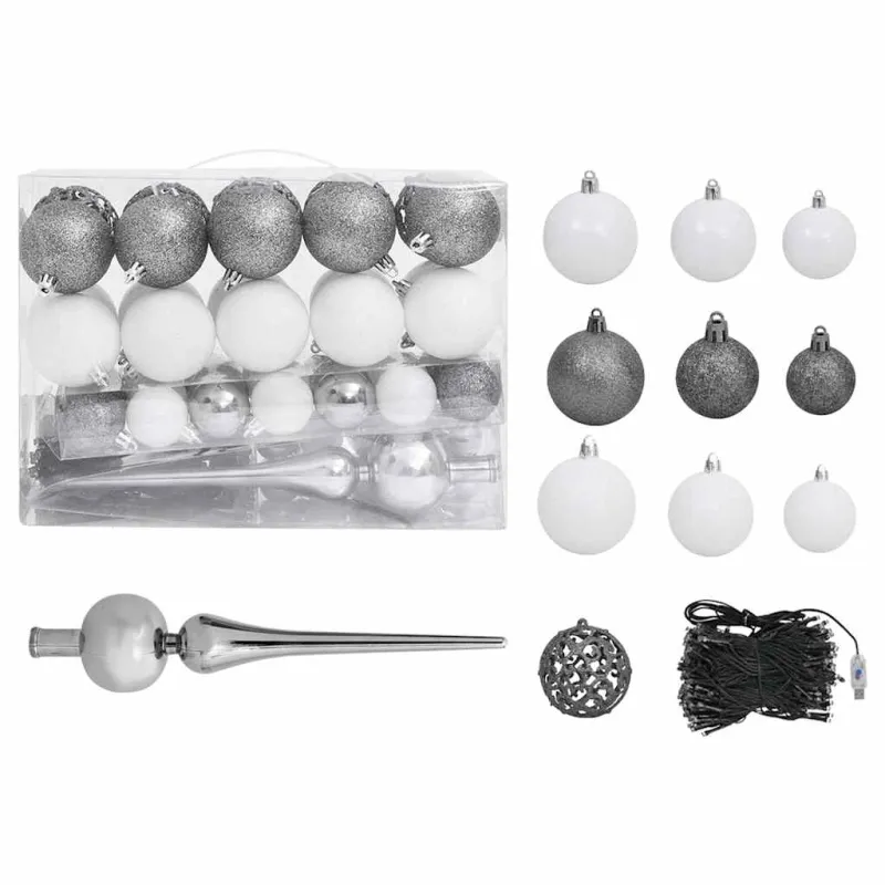 Dirbtinė Kalėdų eglutė su žaisliukais, juoda, 150cm, PVC