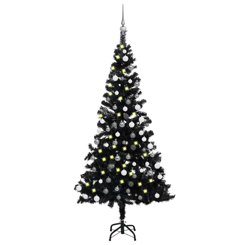 Dirbtinė Kalėdų eglutė su žaisliukais, juoda, 180cm, PVC