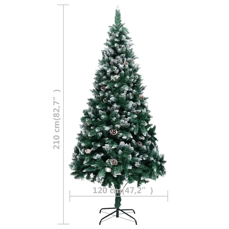 Dirbtinė Kalėdų eglutė su LED ir kamuoliukų rinkiniu ir kankorėžiais, 210cm