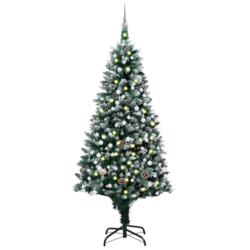 Dirbtinė Kalėdų eglutė su LED ir kamuoliukų rinkiniu ir kankorėžiais, 240cm
