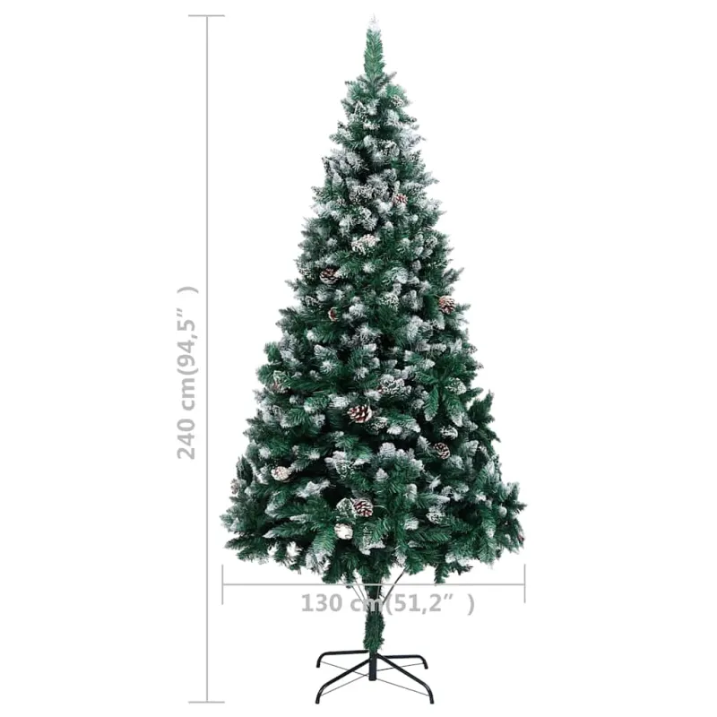Dirbtinė Kalėdų eglutė su LED ir kamuoliukų rinkiniu ir kankorėžiais, 240cm