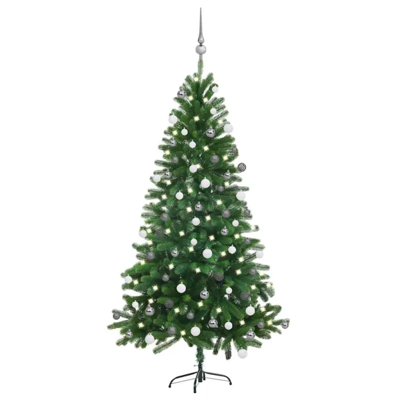 Dirbtinė apšviesta Kalėdų eglutė su žaisliukais, žalia, 150cm