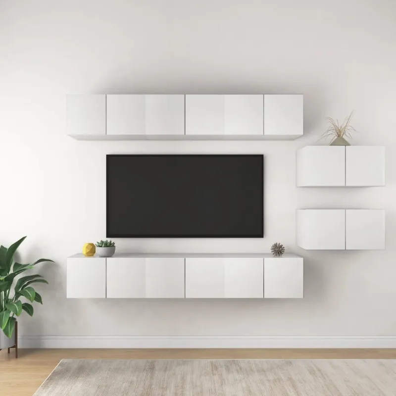 Televizoriaus spintelės, 8vnt., baltos, apdirbta mediena