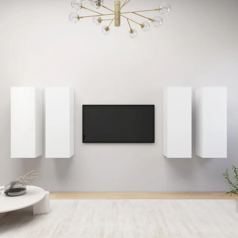 Televizoriaus spintelės, 4vnt., baltos, 30,5x30x90cm, mediena