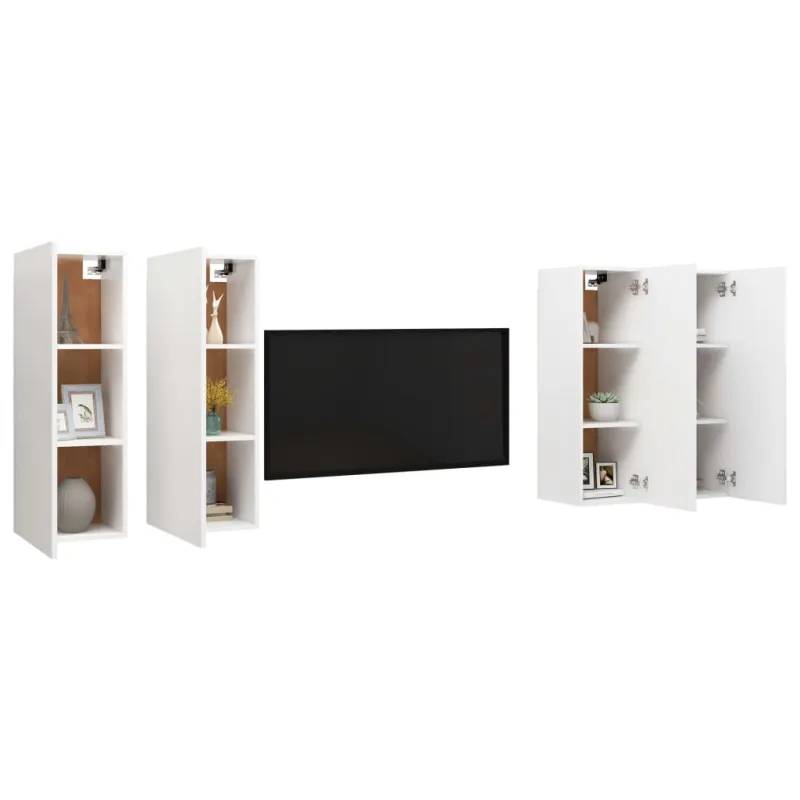 Televizoriaus spintelės, 4vnt., baltos, 30,5x30x90cm, mediena