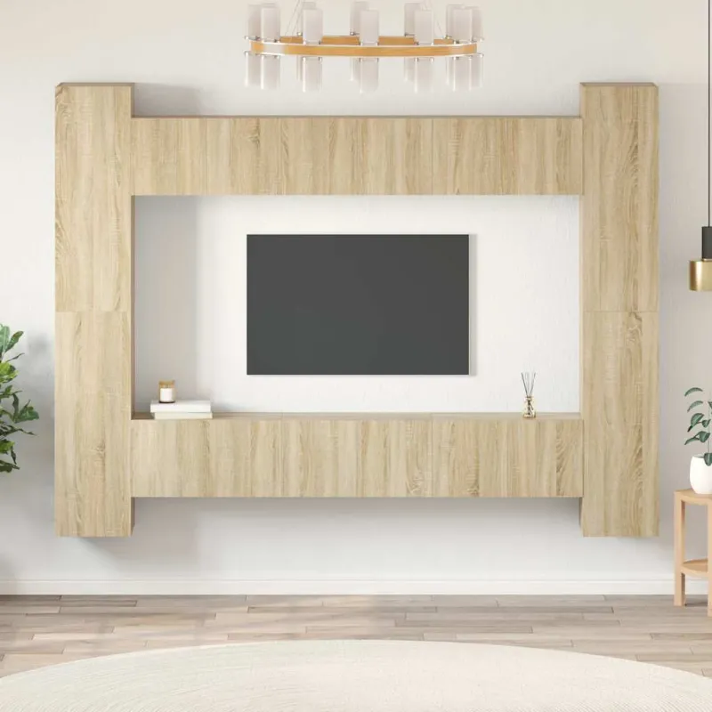 Televizoriaus spintelių komplektas, 10 dalių, ąžuolo, mediena