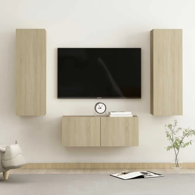 Televizoriaus spintelių komplektas, 3 dalių, ąžuolo, mediena