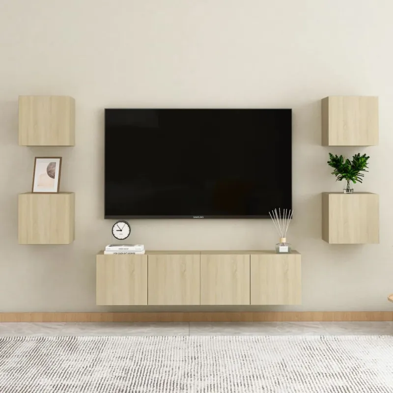 Televizoriaus spintelių komplektas, 6 dalių, ąžuolo, mediena