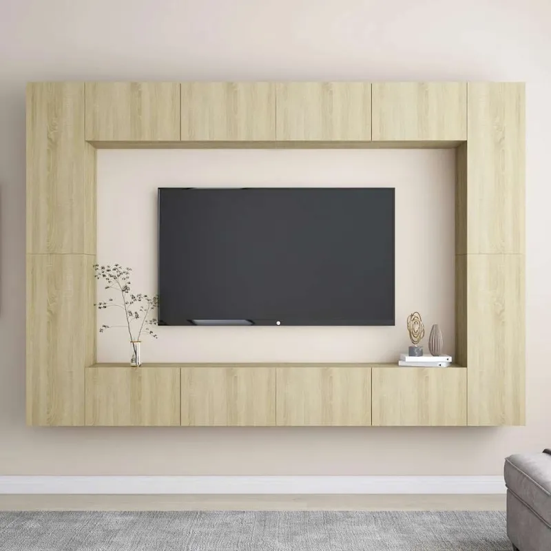 Televizoriaus spintelių komplektas, 8 dalių, ąžuolo, mediena