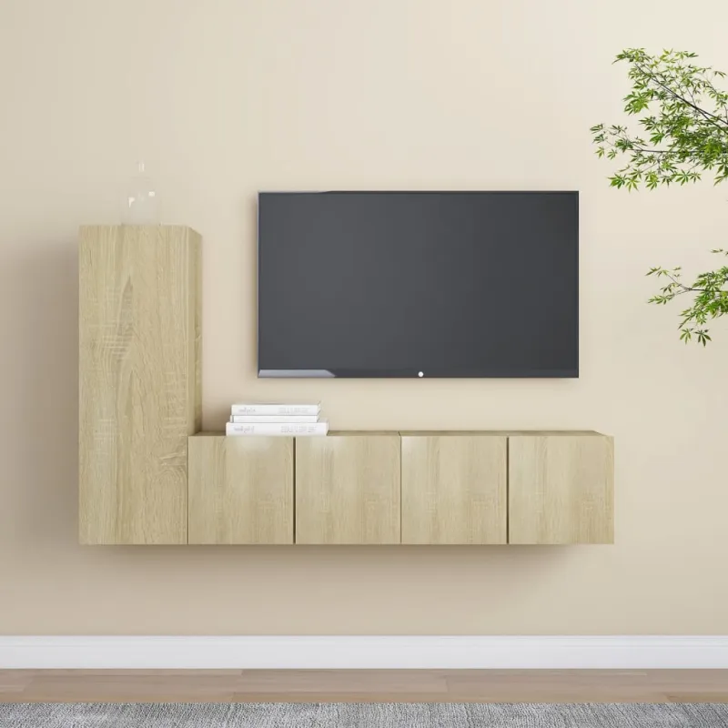 Televizoriaus spintelių komplektas, 3 dalių, ąžuolo, mediena