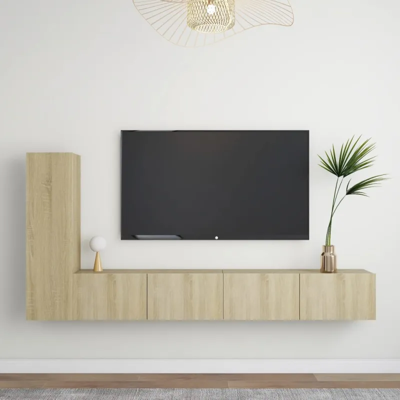 Televizoriaus spintelių komplektas, 3 dalių, ąžuolo, mediena