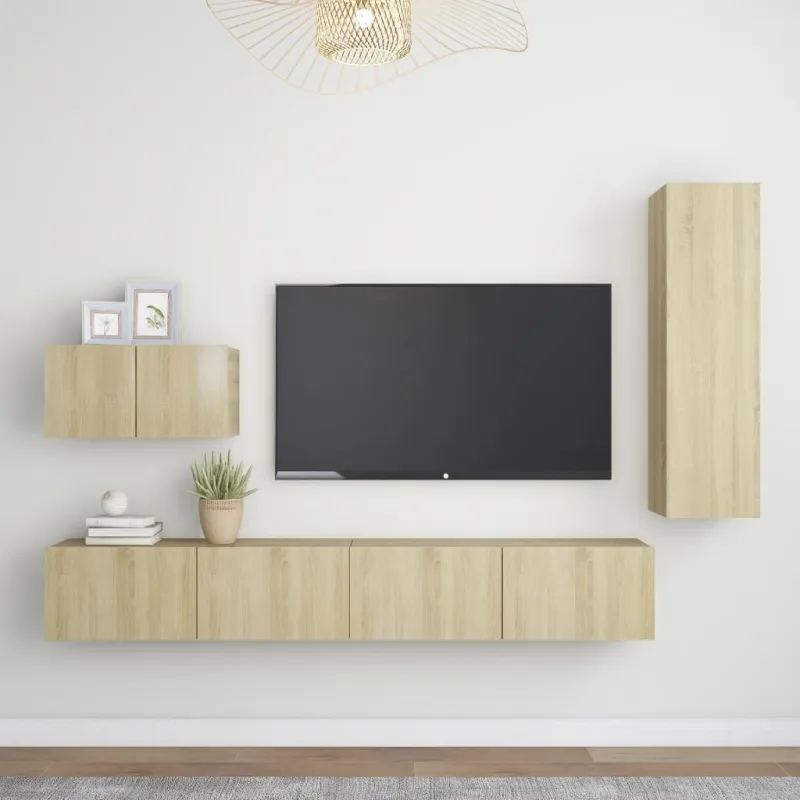 Televizoriaus spintelių komplektas, 4 dalių, ąžuolo, mediena