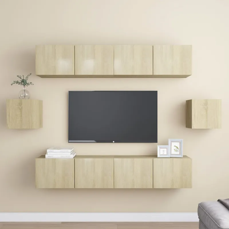 Televizoriaus spintelių komplektas, 6 dalių, ąžuolo, mediena
