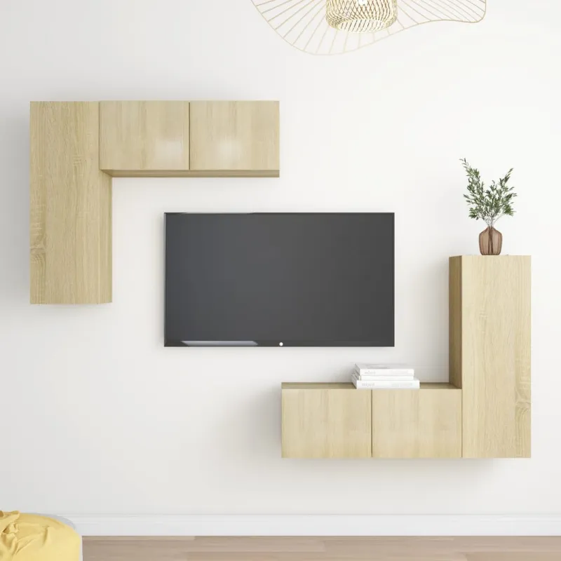 Televizoriaus spintelių komplektas, 4 dalių, ąžuolo, mediena