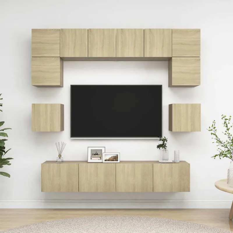 Televizoriaus spintelių komplektas, 8 dalių, ąžuolo, mediena
