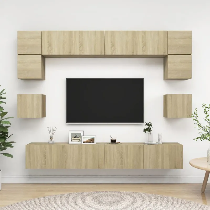 Televizoriaus spintelių komplektas, 8 dalių, ąžuolo, mediena
