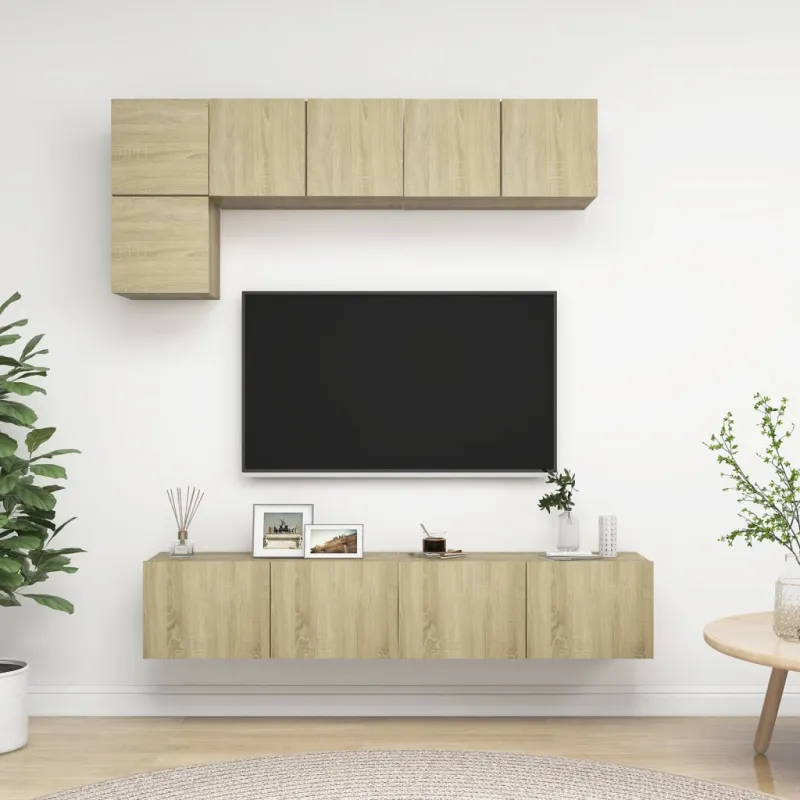 Televizoriaus spintelių komplektas, 5 dalių, ąžuolo, mediena