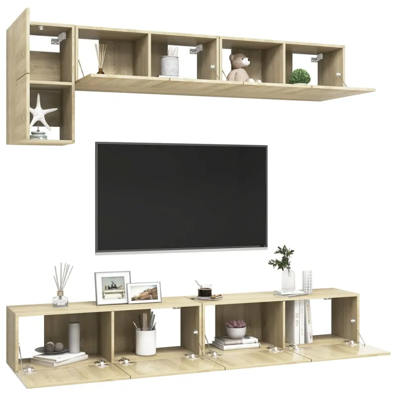 Televizoriaus spintelių komplektas, 5 dalių, ąžuolo, mediena