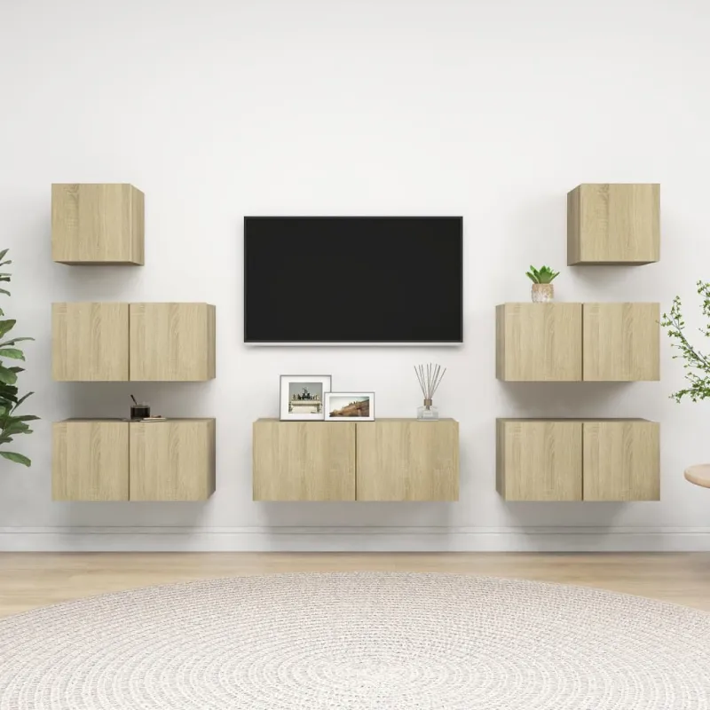 Televizoriaus spintelių komplektas, 7 dalių, ąžuolo, mediena
