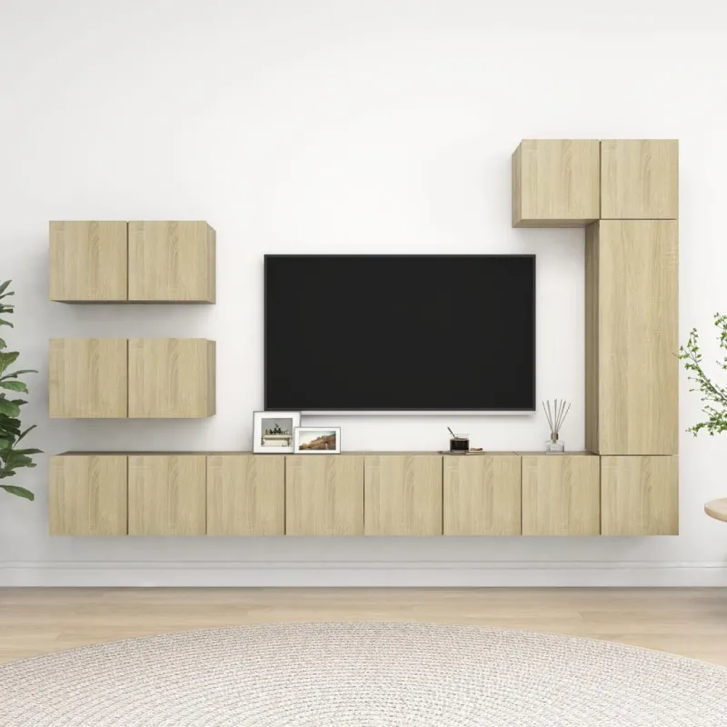 Televizoriaus spintelių komplektas, 8 dalių, ąžuolo, mediena