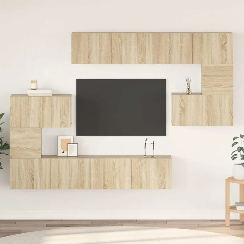 Televizoriaus spintelių komplektas, 8 dalių, ąžuolo, mediena