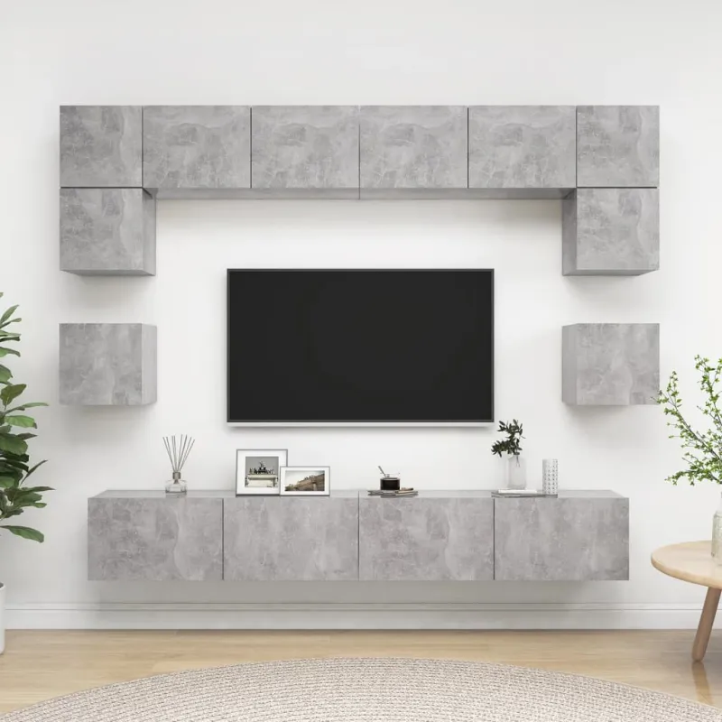 Televizoriaus spintelių komplektas, 8 dalių, betono, mediena