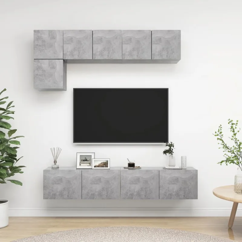 Televizoriaus spintelių komplektas, 5 dalių, betono, mediena