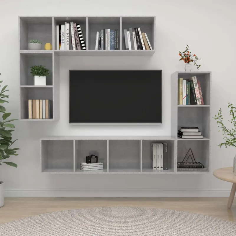 TV spintelių komplektas, 4 dalių, betono pilkas, mediena