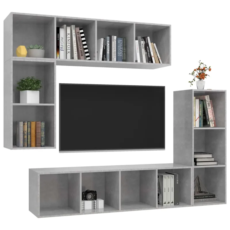 TV spintelių komplektas, 4 dalių, betono pilkas, mediena