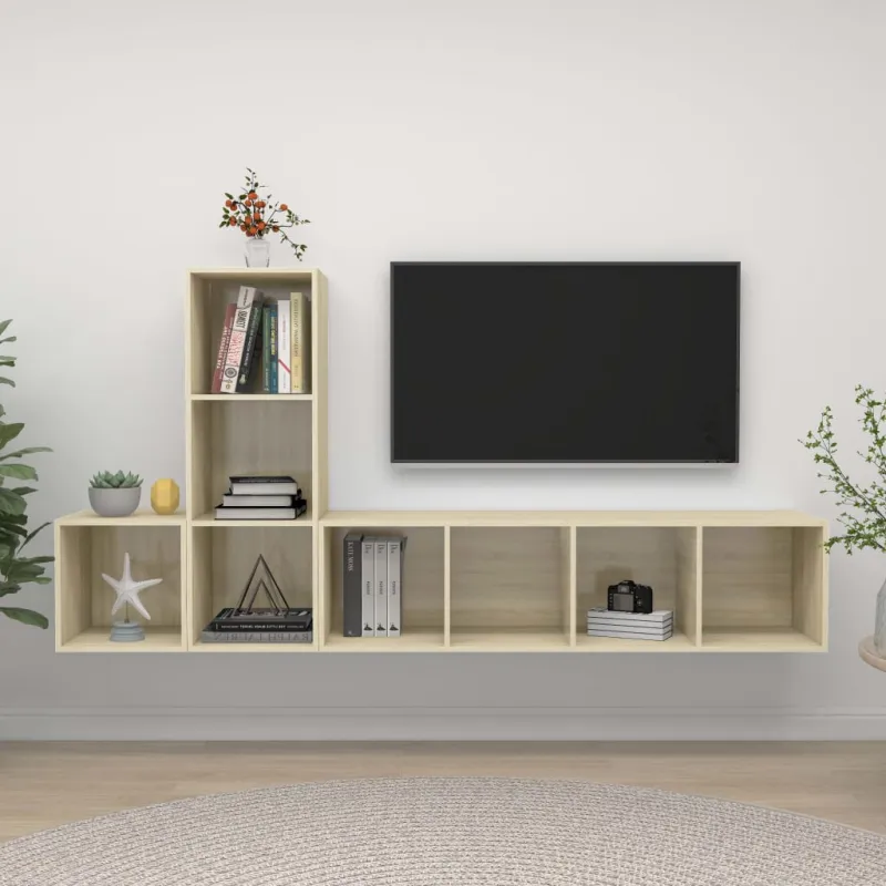 Televizoriaus spintelių komplektas, 3 dalių, ąžuolo, MDP