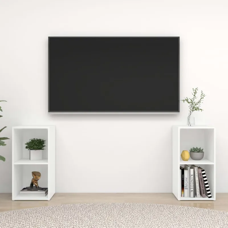 Televizoriaus spintelės, 2vnt., baltos, 72x35x36,5cm, mediena