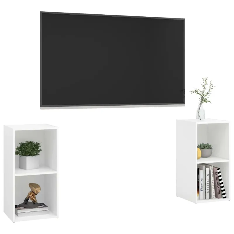 Televizoriaus spintelės, 2vnt., baltos, 72x35x36,5cm, mediena
