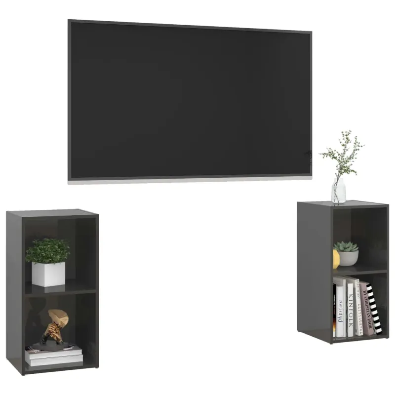 Televizoriaus spintelės, 2vnt., pilkos, 72x35x36,5cm, mediena