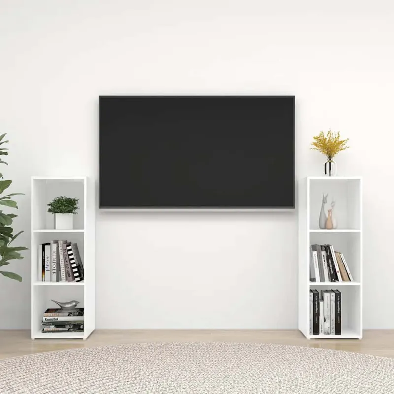 Televizoriaus spintelės, 2vnt., baltos, 107x35x37cm, MDP
