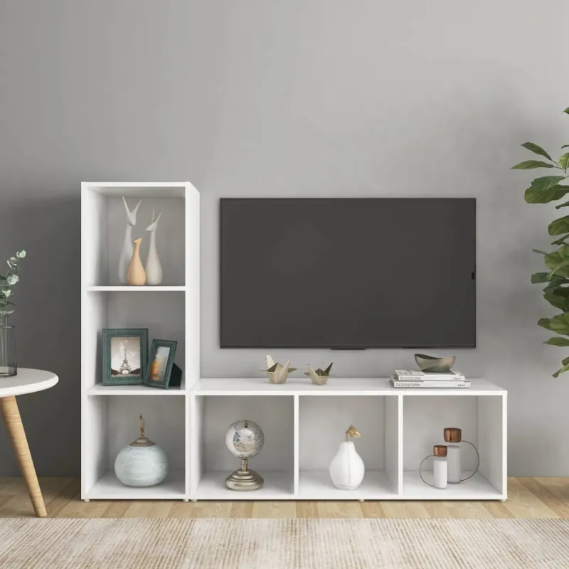 Televizoriaus spintelės, 2vnt., baltos, 107x35x37cm, MDP