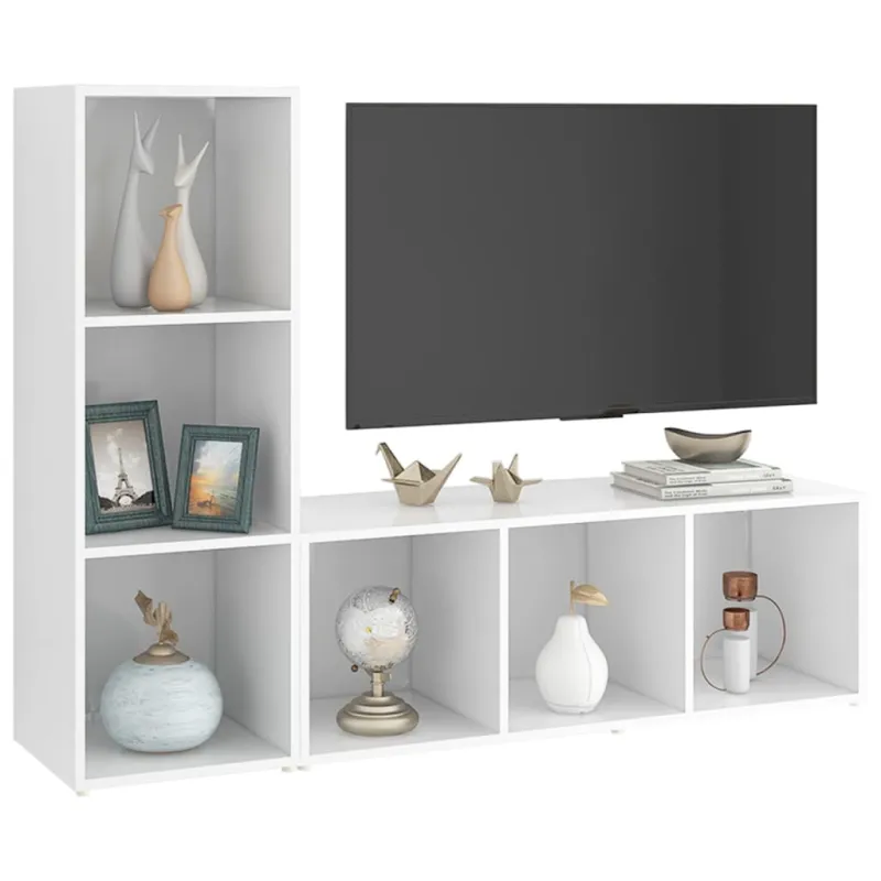 Televizoriaus spintelės, 2vnt., baltos, 107x35x37cm, MDP