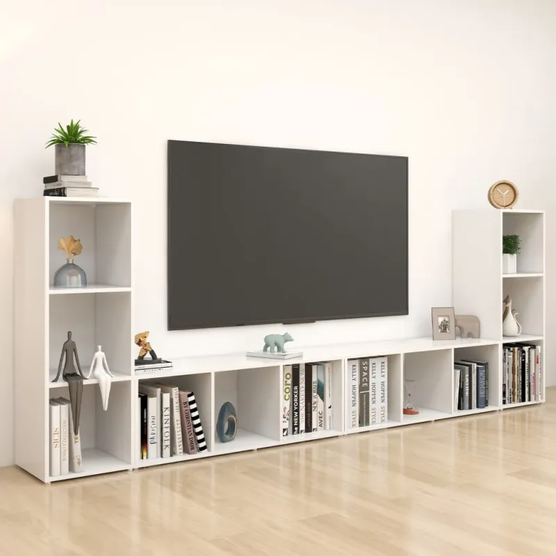Televizoriaus spintelės, 4vnt., baltos, 107x35x37cm, MDP