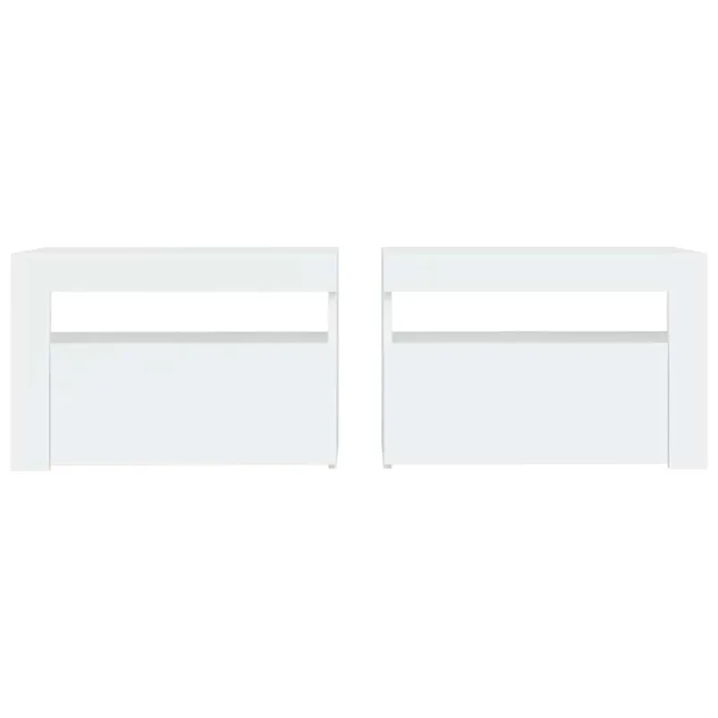Naktinės spintelės su LED, 2vnt., baltos spalvos, 60x35x40cm