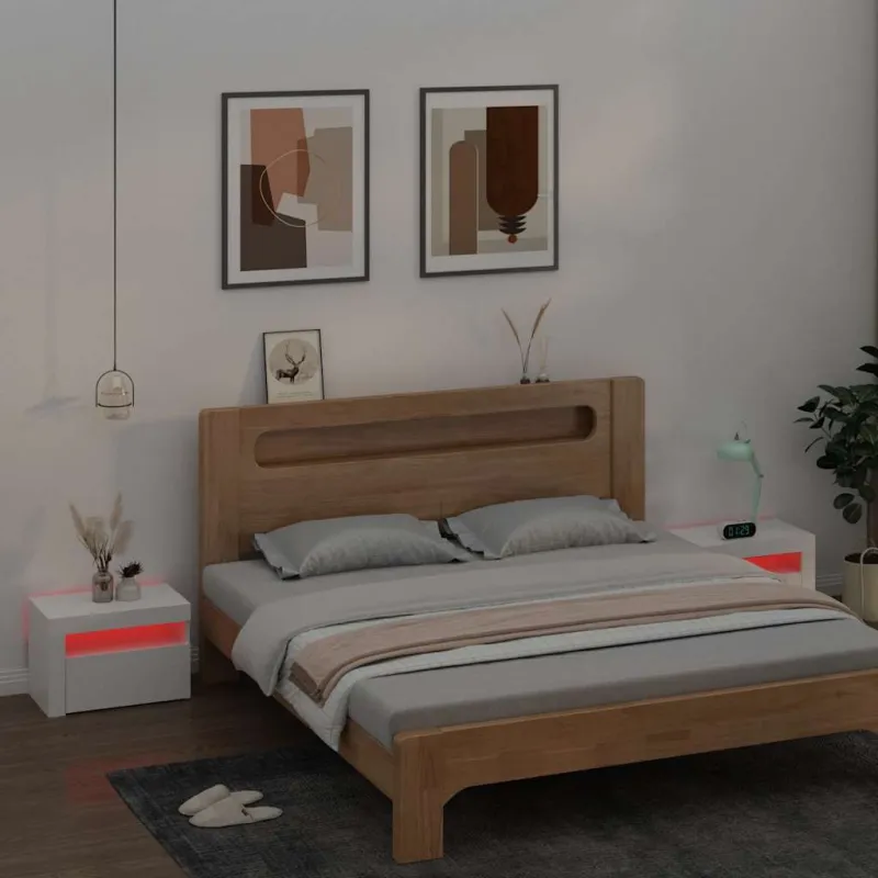 Naktinės spintelės su LED, 2vnt., baltos spalvos, 60x35x40cm