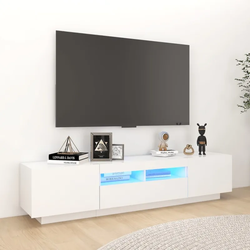 Televizoriaus spintelė su LED apšvietimu, balta, 180x35x40cm