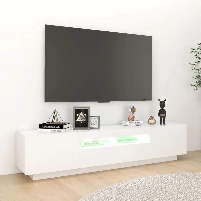 Televizoriaus spintelė su LED apšvietimu, balta, 180x35x40cm