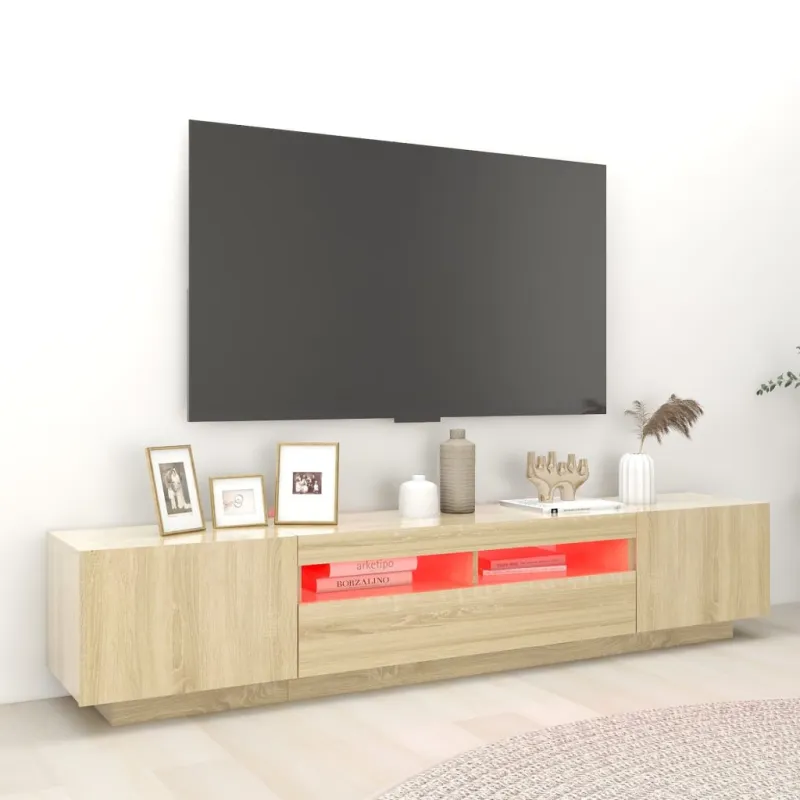 Televizoriaus spintelė su LED apšvietimu, ąžuolo, 200x35x40cm