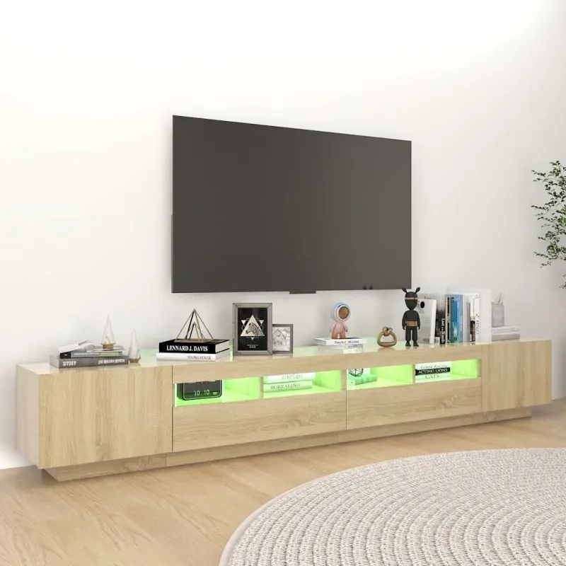 Televizoriaus spintelė su LED apšvietimu, ąžuolo, 260x35x40cm