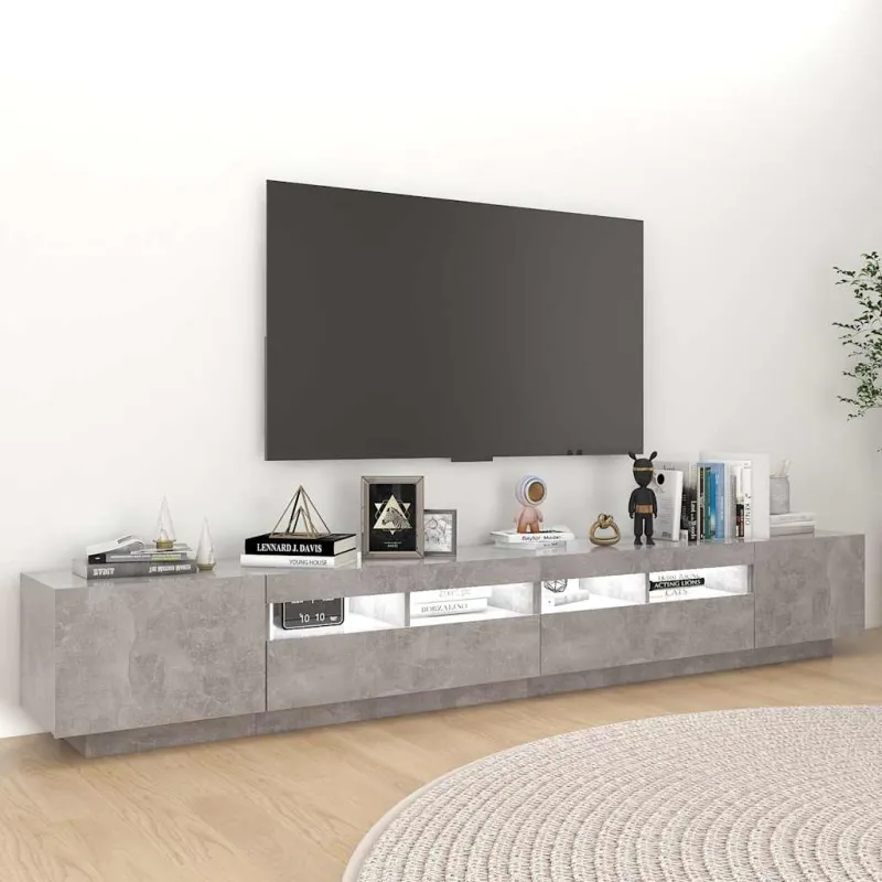 Televizoriaus spintelė su LED, betono pilka, 260x35x40cm