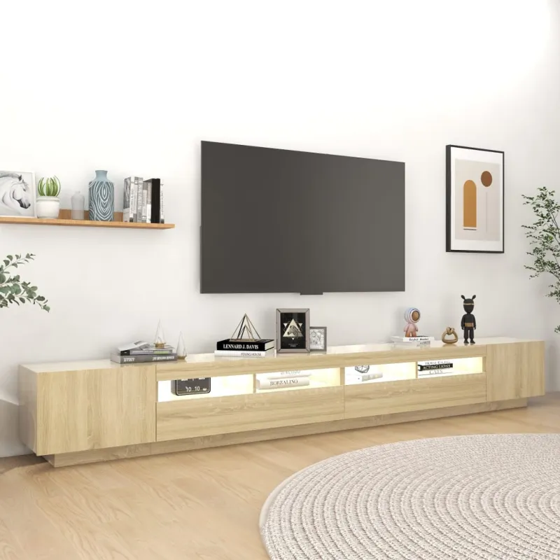 Televizoriaus spintelė su LED apšvietimu, ąžuolo, 300x35x40cm