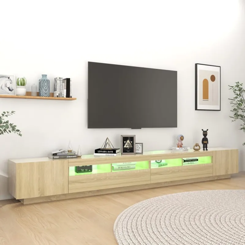 Televizoriaus spintelė su LED apšvietimu, ąžuolo, 300x35x40cm