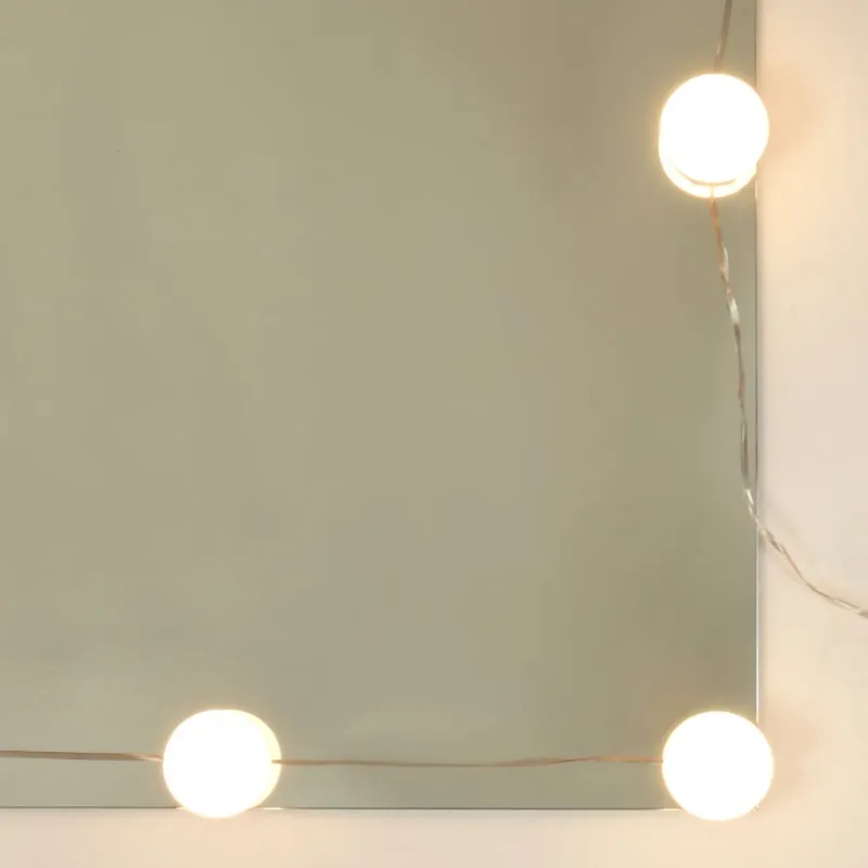 Kosmetinis staliukas su LED ir 2 spintelėmis, baltas, mediena
