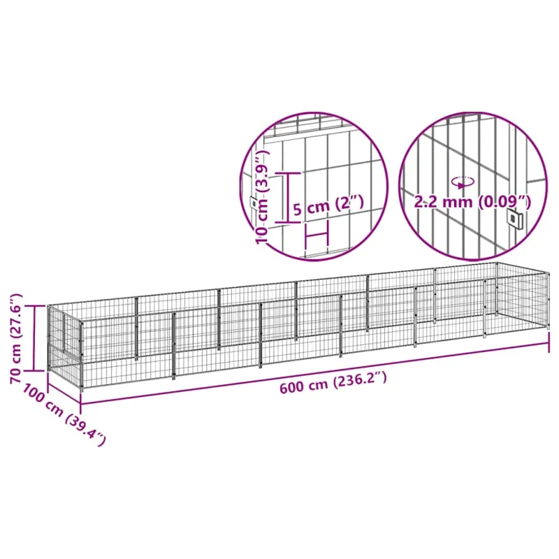 Voljeras šunims, juodos spalvos, 6m², plienas